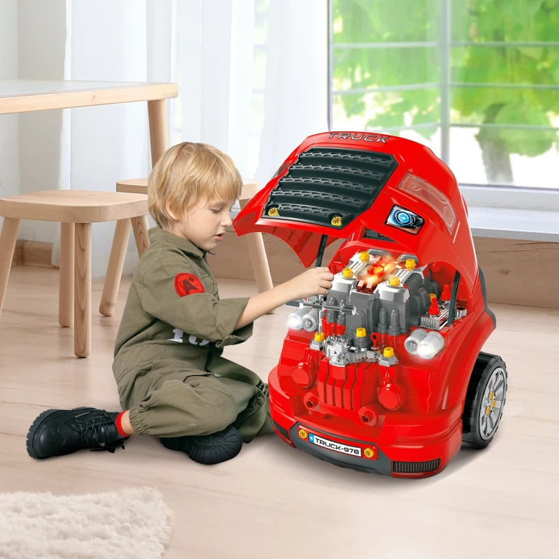 Mini station-service, kit d'outils pour enfants inclus, rouge