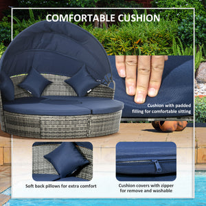 Canapé-lit de jardin 4 pièces avec auvent rétractable, bleu foncé