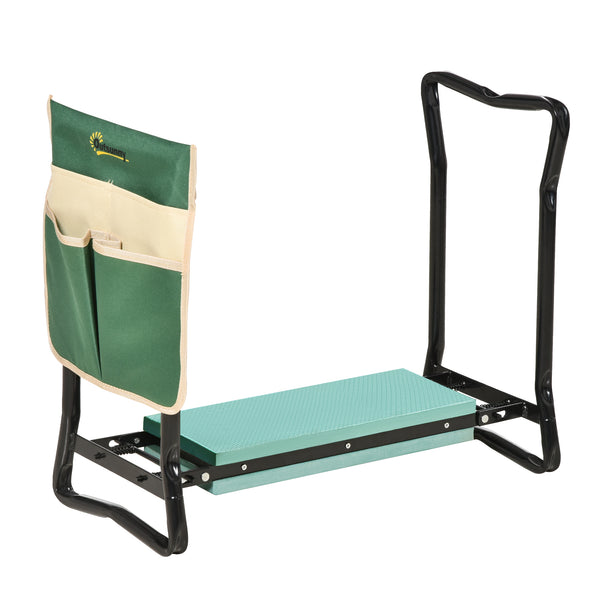 Banc et repose-genoux de jardin pliable avec assise en mousse, vert