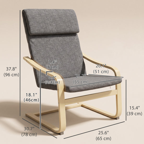 Fauteuil d’appoint rembourré avec accoudoirs et structure en bois – Gris foncé
