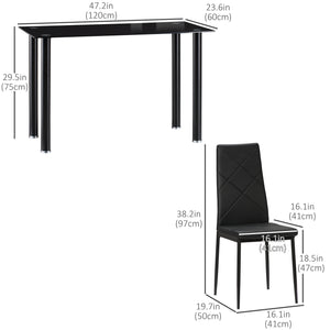 Ensemble table et chaises pour 4 personnes, table en verre, assise rembourrée et cadre en acier