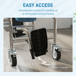 Chaise d'aisance et de douche multifonctionnelle 4-en-1 avec roulettes et repose-pieds – Gris et argent