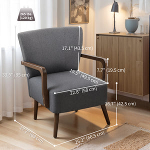 Fauteuil d'appoint avec pieds en bois, rembourrage épais, gris foncé