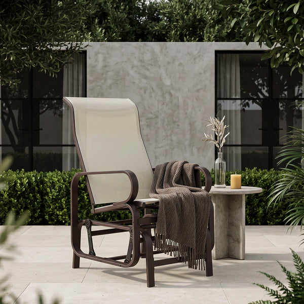 Outdoor Mesh Glider Swing Chair Patio Garden Rocking Gliding Seat Yard Porch Furniture, Brown Beige