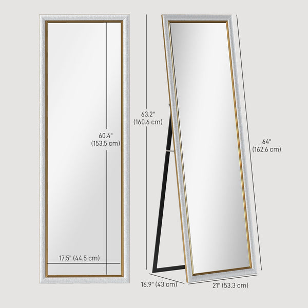 Miroir sur pied à poser ou mural, avec cadre, pour chambre à coucher, argenté