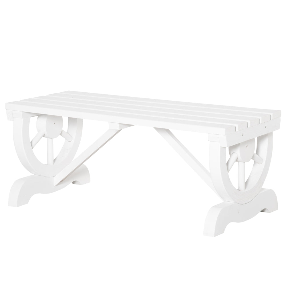 Banc de jardin d'extérieur en bois rustique pour 2 personnes avec roulettes uniques robuste, blanc