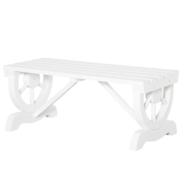 Banc de jardin d'extérieur en bois rustique pour 2 personnes avec roulettes uniques robuste, blanc