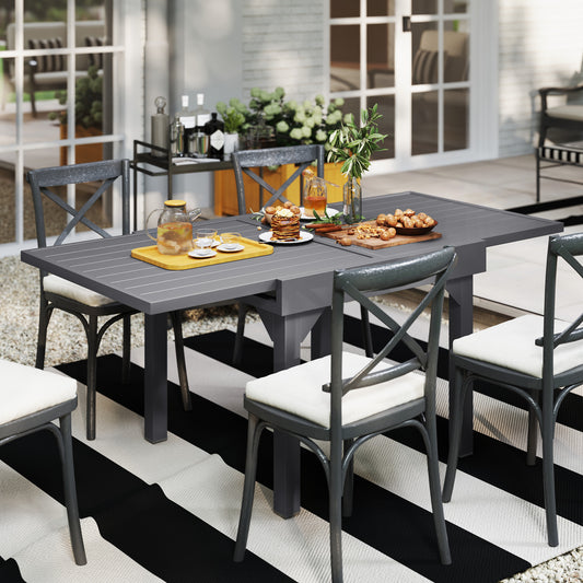 Outsunny Extendable Outdoor Dining Table Aluminum (89-180cm), Slatted Top for 4-6 People, for Garden and Backyard, Grey