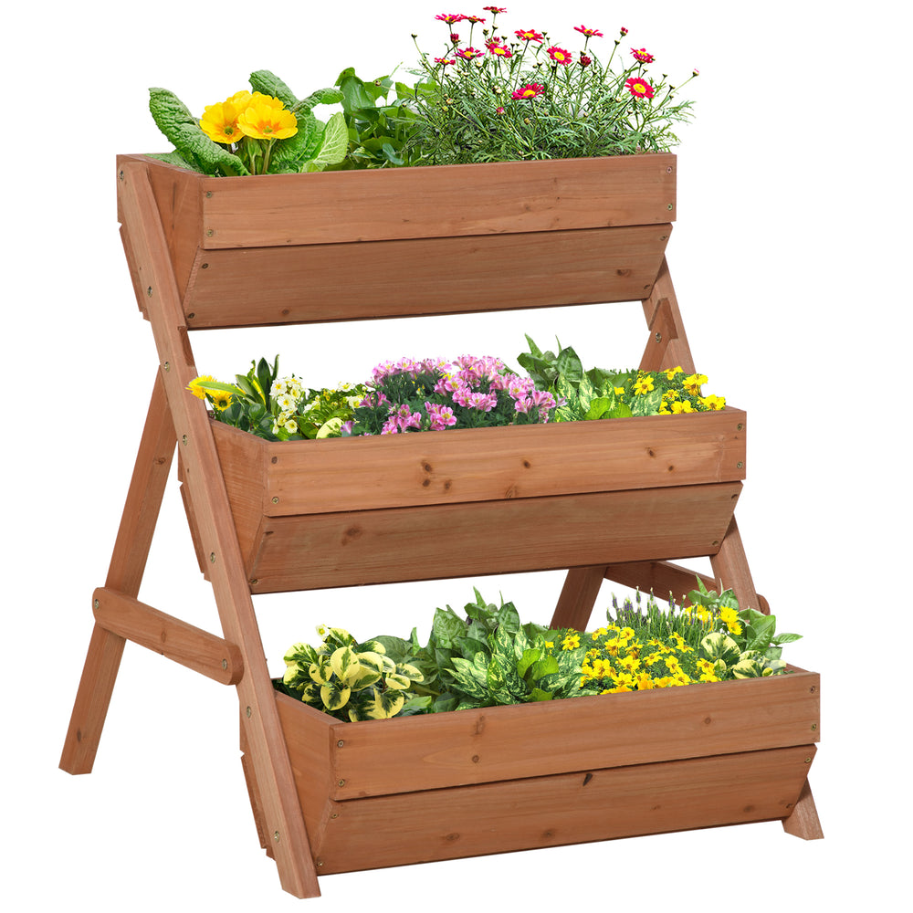 Jardinière surélevée à 3 niveaux en bois pour fleurs et légumes, marron