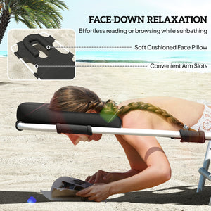 Outdoor Lounge Chair, Adjustable Folding Chaise Lounge with Face Cavity, Tanning Chair Sun Lounger Bed Recliner, Black