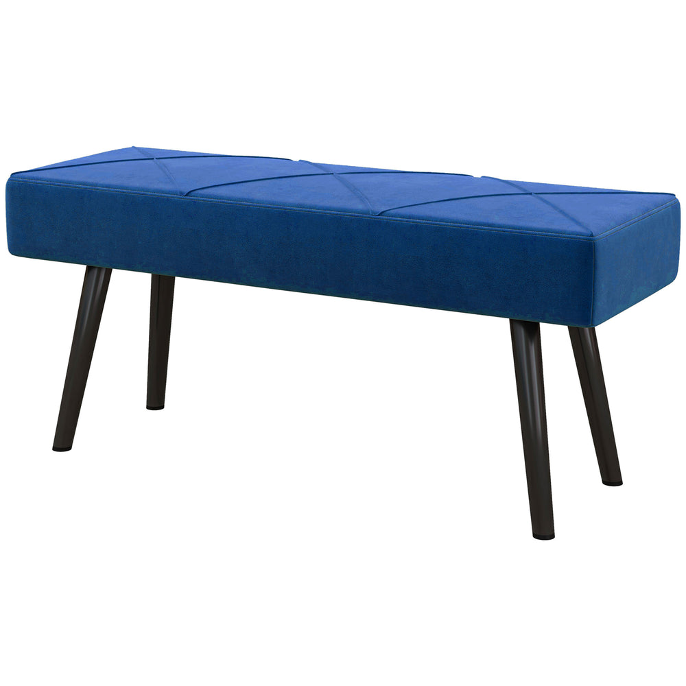 Banc de chambre rembourré moderne avec pieds en acier, bleu foncé