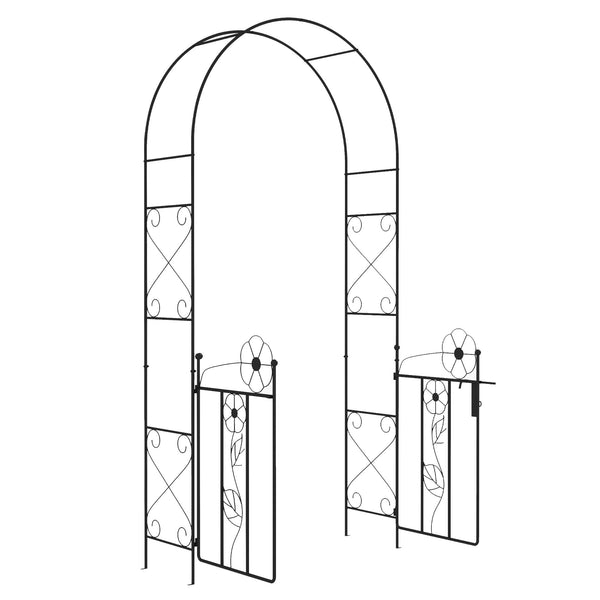 Arche de jardin en métal avec double portail, noir