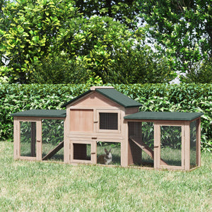 Large wooden hutch with double enclosure, pull-out tray and access ramps