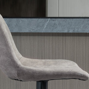 Set of 2 adjustable leather bar stools with backrest and footrest, grey