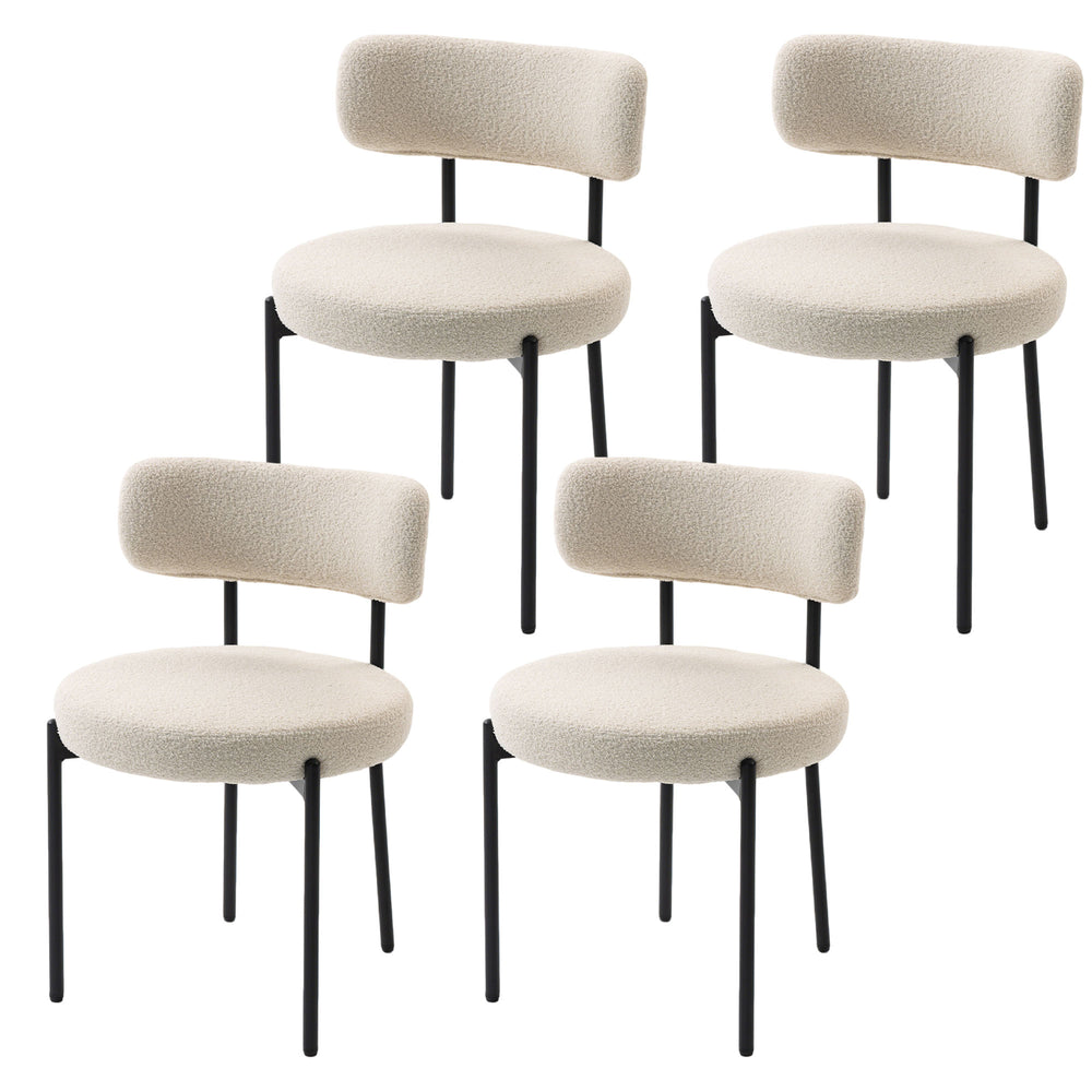 Ensemble de 4 chaises de cuisine modernes avec revêtement en polaire berbère et pieds en acier pour le salon, beige