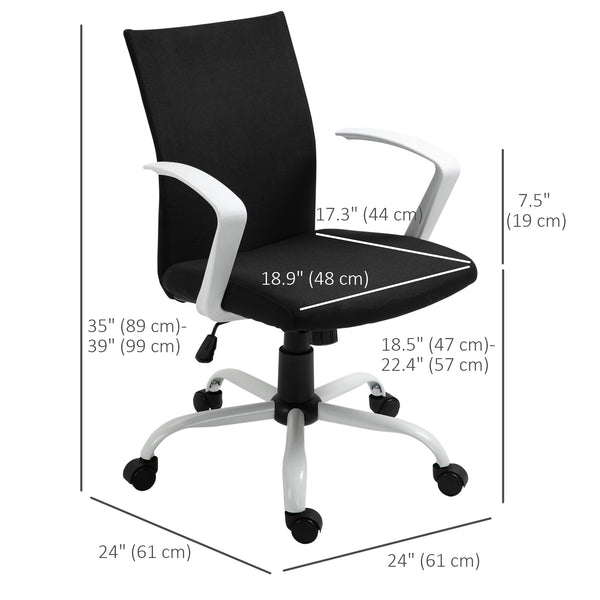 Fauteuil de bureau en lin, dossier mi-haut, inclinable et pivotant, noir