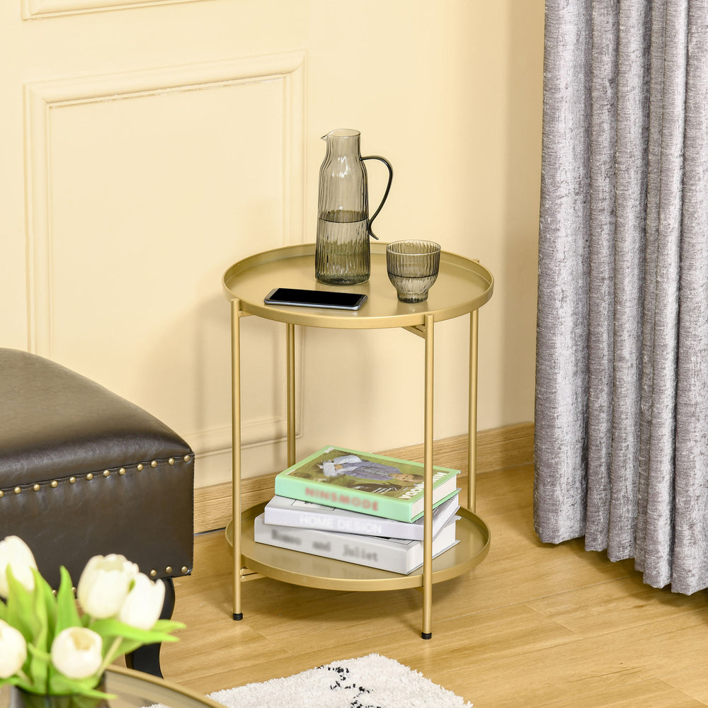 Table d'appoint dorée à 2 niveaux