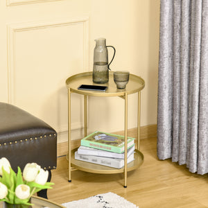 Table d'appoint dorée à 2 niveaux