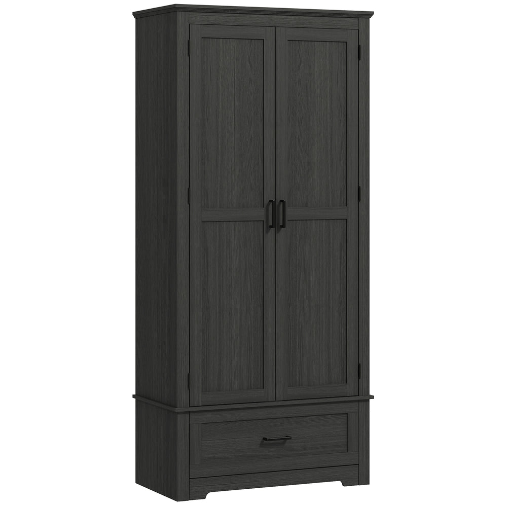 Meuble de cuisine de style campagnard avec 2 portes, tiroir et étagères réglables, noir