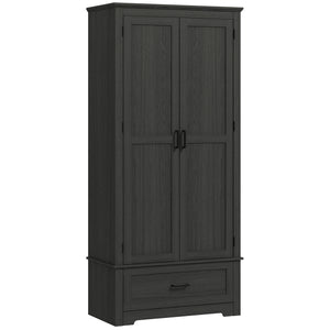 Meuble de cuisine de style campagnard avec 2 portes, tiroir et étagères réglables, noir
