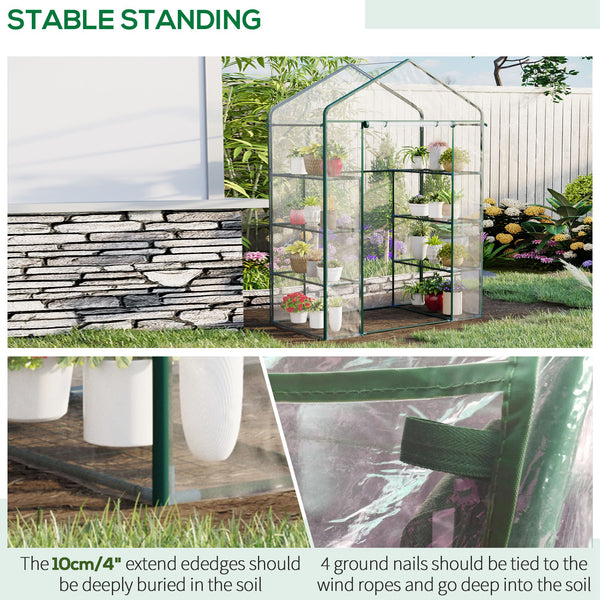 Portable Garden Greenhouse with 4 Shelves and Roll-Up Zippered Door, Transparent