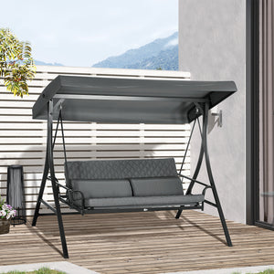 3 Person Porch Swing Bench with Adjustable Canopy, Cushions, Pillows for Porch and Backyard, Dark Grey