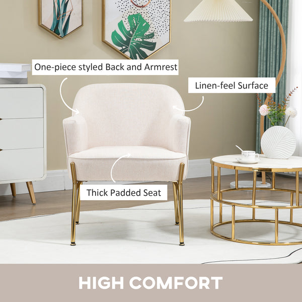 Fauteuil d'appoint moderne en tissu avec pieds en métal, blanc crème