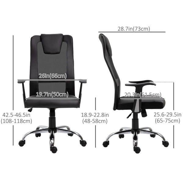 Chaise de bureau ergonomique en maille avec fonction inclinable et accoudoirs, noire