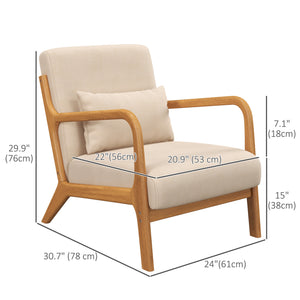 Fauteuil lounge en tissu avec pieds en bois et rembourrage épais, beige