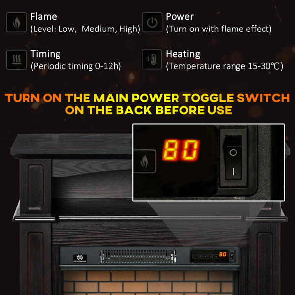 Cheminée électrique avec manteau brun de 700 W/1 400 W