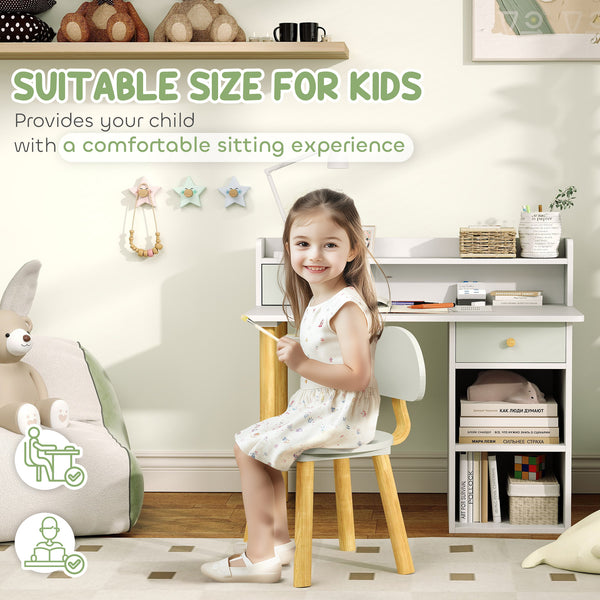 Desk and chairs with storage and shelves, for children aged 3 to 8, green