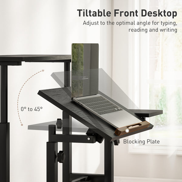 Height and tilt adjustable mobile desk, black