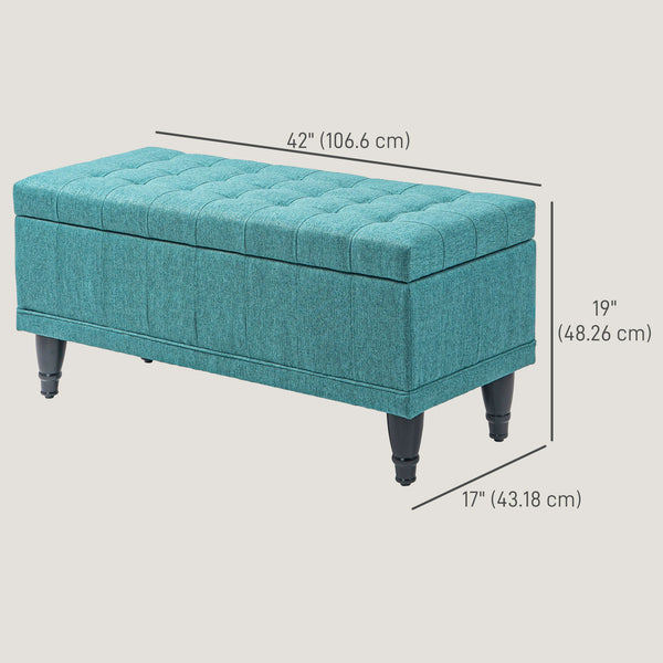 Pouf de rangement en tissu lin avec capitonnage à boutons, vert