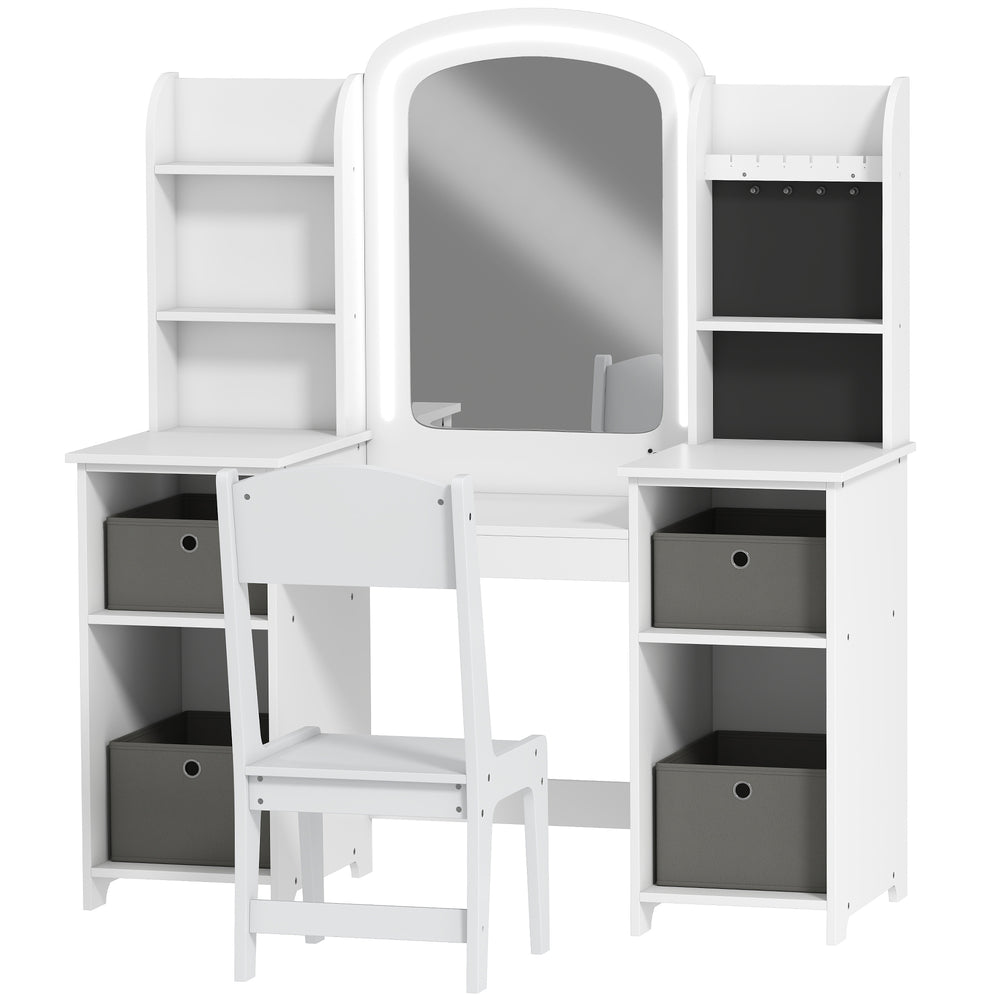 Ensemble coiffeuse et chaise avec miroir éclairé, blanc