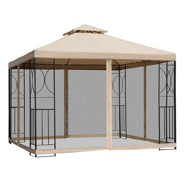 10x10ft Patio Gazebo, Outdoor Double Top Pavilion Canopy, Garden Event Party Tent Shelter, Yard Sun Shade Steel Frame w/ Mosquito Netting and Storage Tray