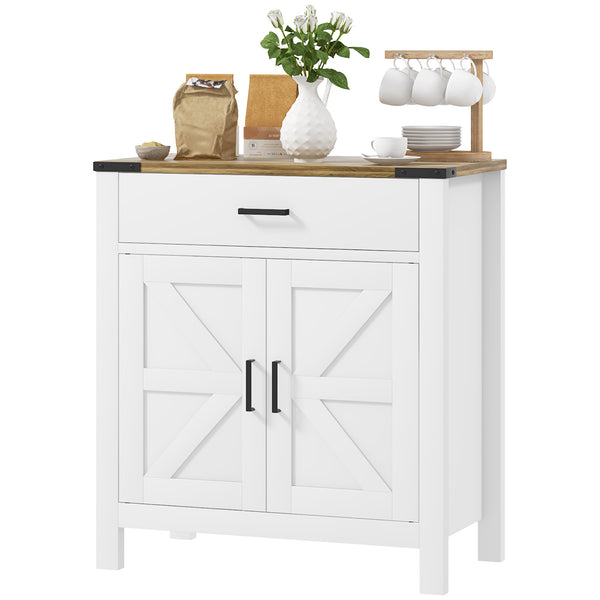 Buffet de cuisine de style campagnard avec tiroir et étagère pour salon, blanc