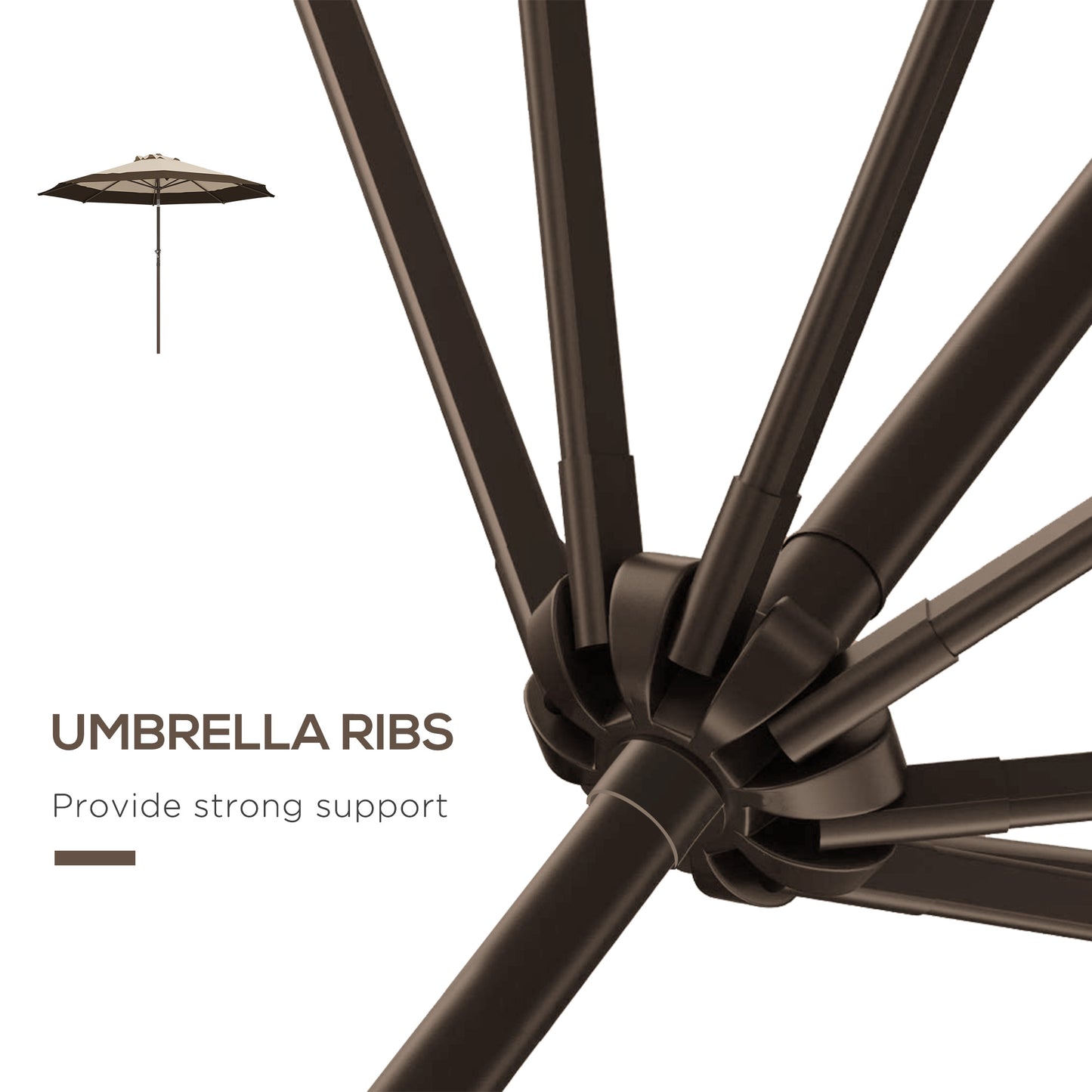 Parasol d'extérieur 9 x 9 pi inclinable avec manivelle, marron foncé
