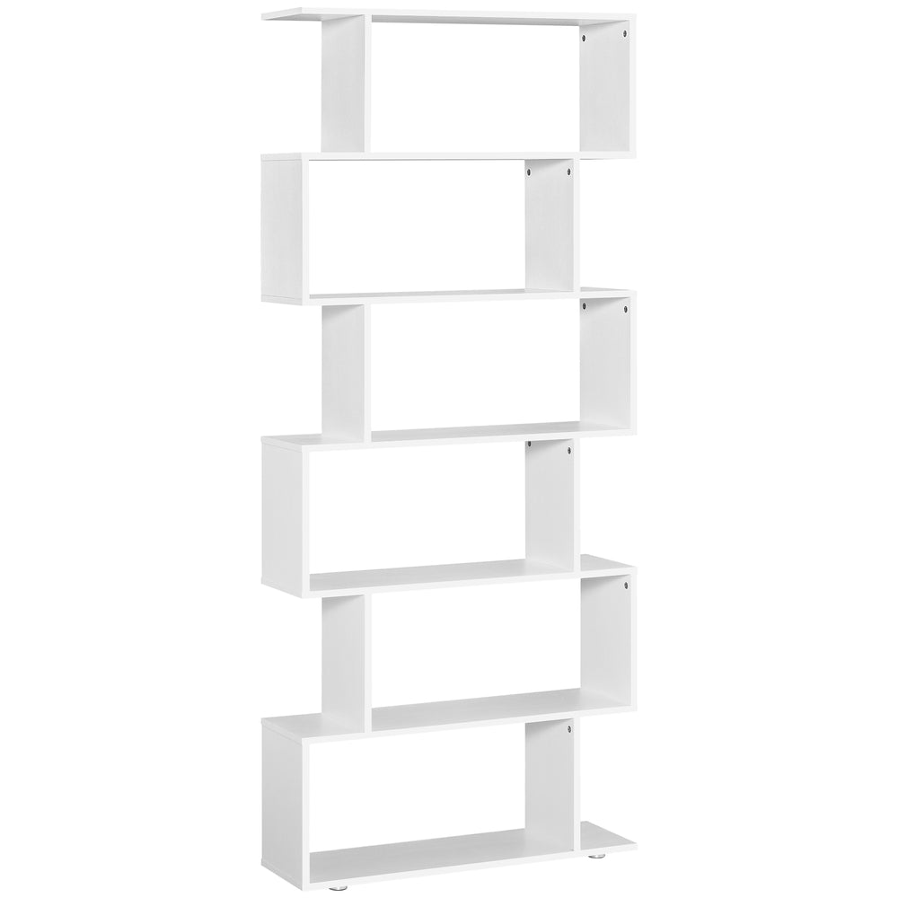 Bibliothèque géométrique en bois à 6 niveaux 76 pouces, blanc