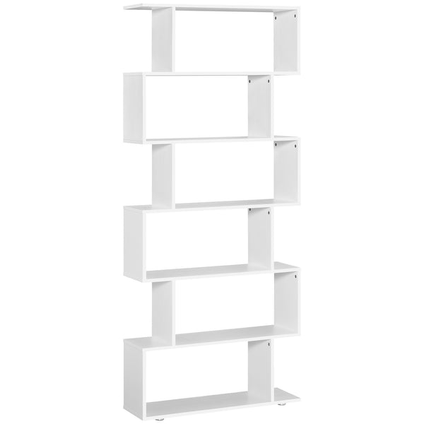 Bibliothèque géométrique en bois à 6 niveaux 76 pouces, blanc