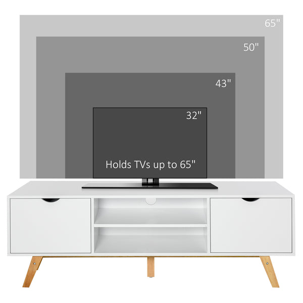 Meuble TV moderne en bois avec 2 tiroirs de rangement pour téléviseurs jusqu'à 65 pouces, blanc