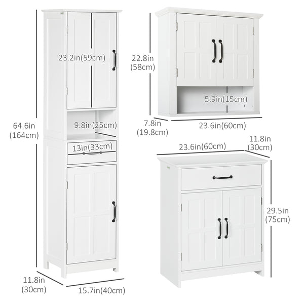 Ensemble de meubles de salle de bain 3 pièces moderne avec tiroirs et étagères, blanc