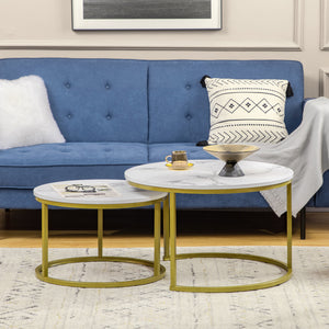 Lot de 2 tables gigognes rondes, imitation marbre blanc