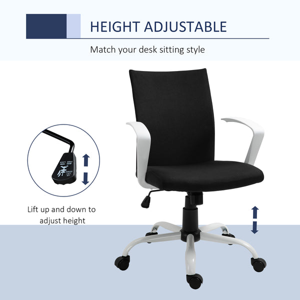 Fauteuil de bureau en lin, dossier mi-haut, inclinable et pivotant, noir