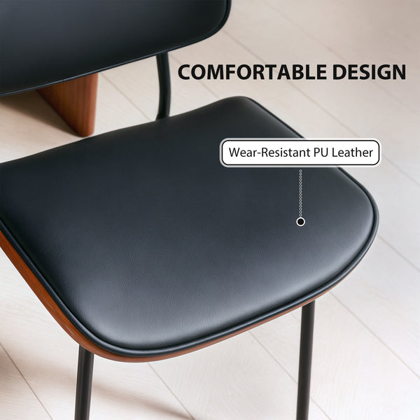 Ensemble de 2 chaises modernes du milieu du siècle avec dossier en bois courbé et pieds en métal