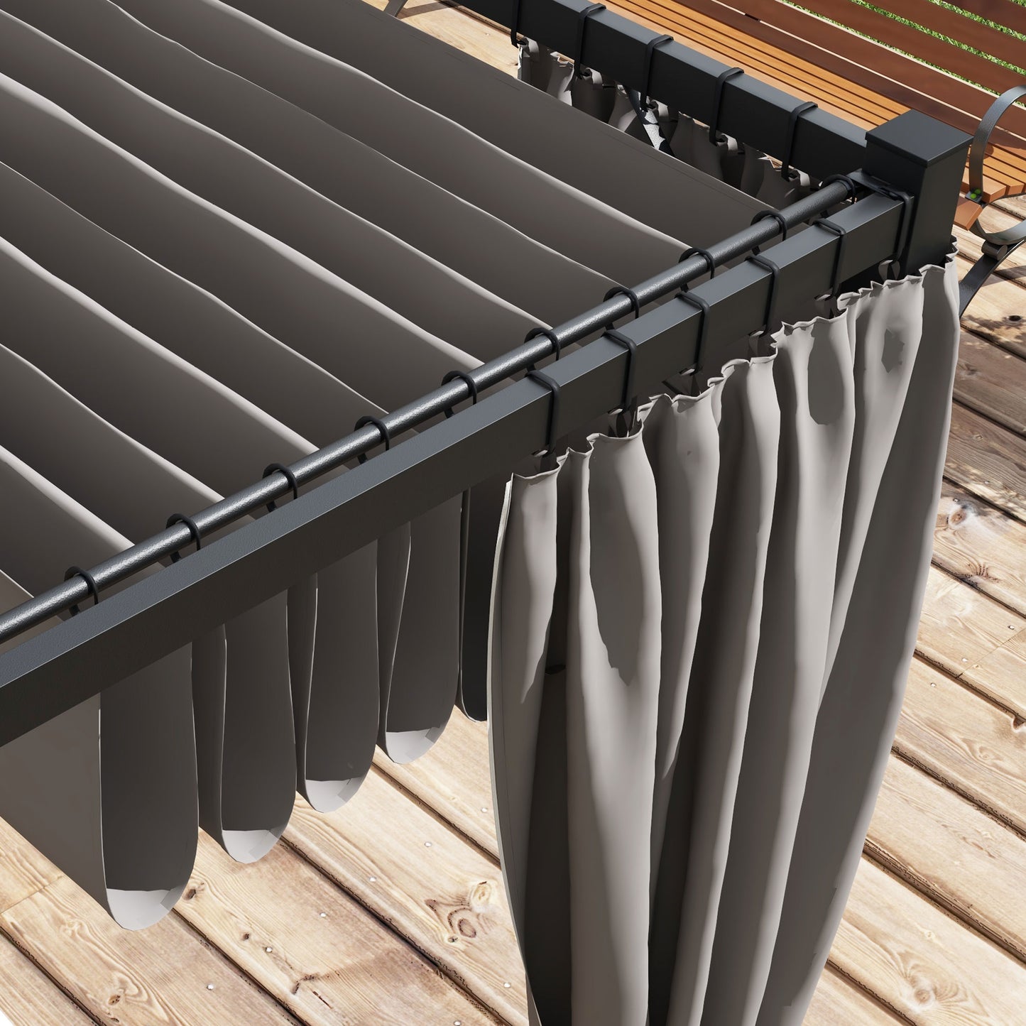 Pergola rétractable 10' x 10', abri de jardin avec rideaux, gris clair