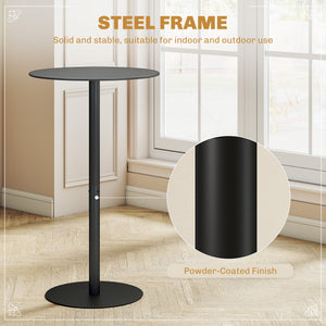Modern round bar table with steel frame, black
