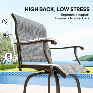 Outdoor Bar Stools Set of 2, Swivel Bar Height Chairs with High Back, Curved Armrests and Steel Frame, Mixed Grey