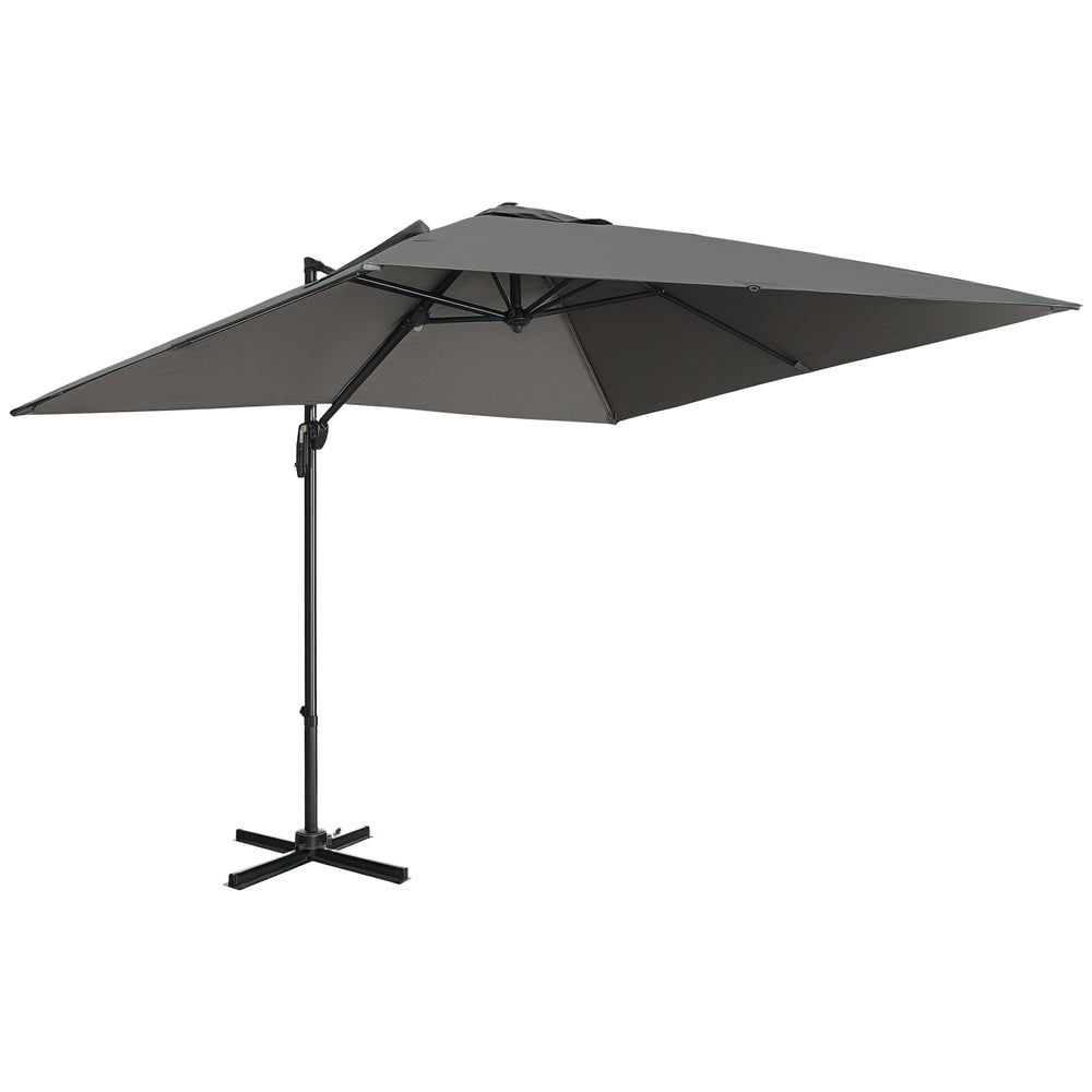 Parasol déporté de 2,74 m (9 pi), carré à pied en croix, manivelle, inclinaison, rotation à 360° et structure en aluminium, gris foncé