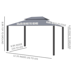 13' x 10' Patio Gazebo, Double Roof Outdoor Gazebo Canopy Shelter with Netting &amp; Curtains, Strong Aluminum Frame, Dark Gray