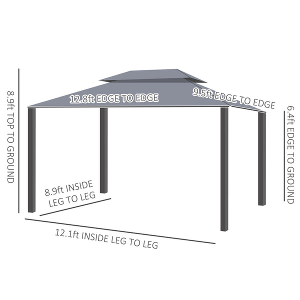 13' x 10' Patio Gazebo, Double Roof Outdoor Gazebo Canopy Shelter with Netting &amp; Curtains, Strong Aluminum Frame, Dark Gray
